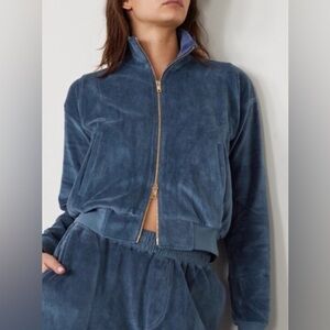 Suzie Kondi Ultra Soft Velour Track Jacket XS Teddy Cropped Athleisure Quiet Lux
